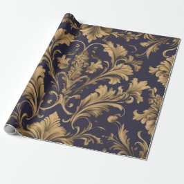 Papel De Presente Vintage Damasco Dourado Elegante
