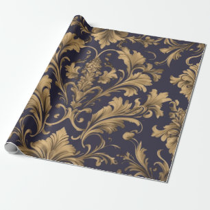 Papel De Presente Vintage Damasco Dourado Elegante