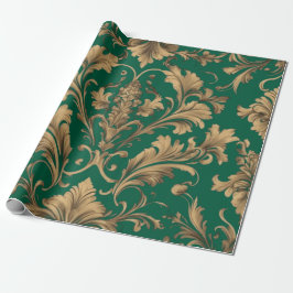 Papel De Presente Vintage Damasco Dourado Elegante