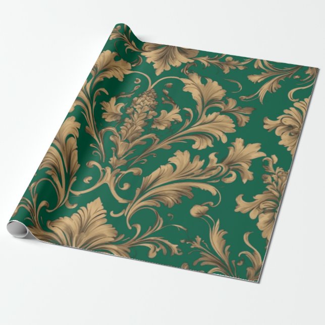 Papel De Presente Vintage Damasco Dourado Elegante (Desenrolado)