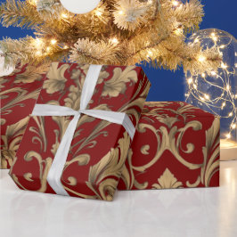 Papel De Presente Vintage Damasco Dourado Elegante