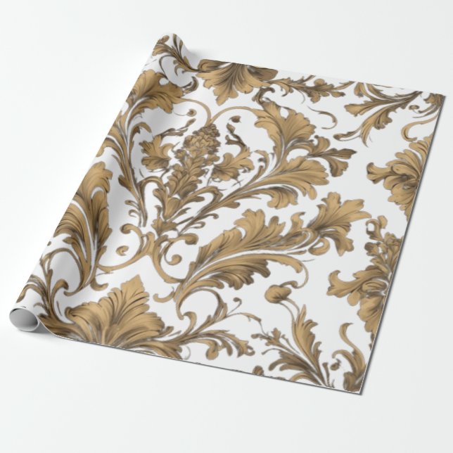 Papel De Presente Vintage Damasco Dourado Elegante (Desenrolado)