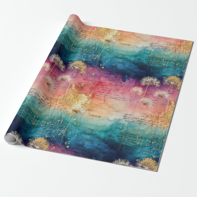 Papel De Presente Vintage Dandelion Abstract Pattern (1) (Desenrolado)