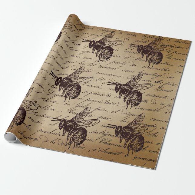 Papel De Presente Vintage Decoupage Honey Bee (Desenrolado)
