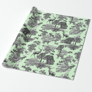 Papel De Presente Vintage Deer Fox Hare Country Toile Green