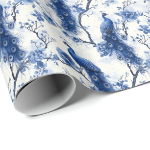Papel De Presente Vintage Delft Blue Chinoiserie Peacock