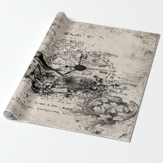 Papel De Presente Vintage desacoplando pássaro e relógio