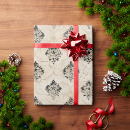 Papel De Presente Vintage Distressed Black Damask Beige Background