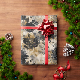 Papel De Presente Vintage Distressed Black Flowers Beige Background