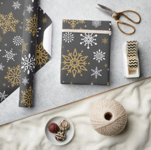 Papel De Presente Vintage do Flasto de Neve Dourada e Branco