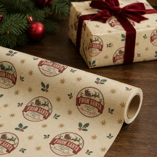 Papel de Presente Vintage Do Papai Noel Pólo Norte