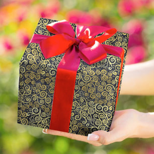 Papel De Presente Vintage Dourada Swirls Padrão Cinza de carvão de l