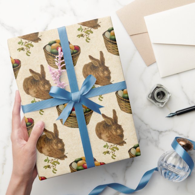 Papel De Presente Vintage Easter Bunny e Basket Party (Presentear)
