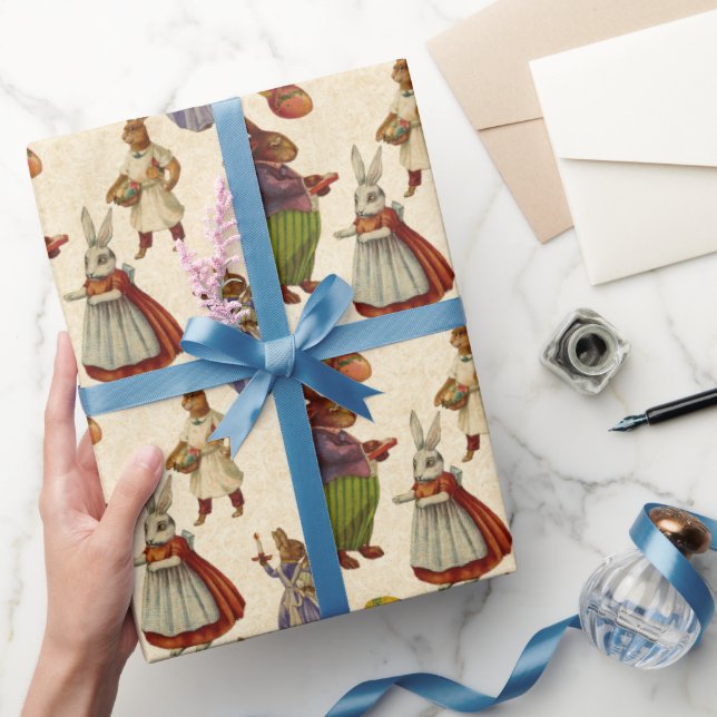 Papel De Presente Vintage Easter Bunny Holiday - quebra de festa (Presentear)