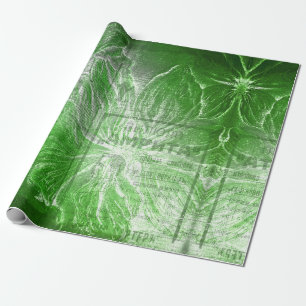 Papel De Presente Vintage Emerald Green Flower Motif White Glitter W