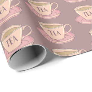Papel De Presente Vintage English Pink Tea Cups Patterados
