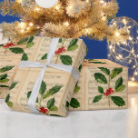 Papel De Presente Vintage Ephemera Silent Night Christmas Carol<br><div class="desc">Vintage efemera papel de embrulho de natal com um adorável holly no impressão de roteiro de Carol da Noite Silenciosa. O seu presente vai ficar muito alegre debaixo da árvore. Ideal para amantes de vintage.</div>