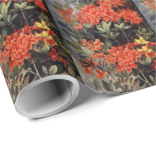 Papel De Presente Vintage Flame Azalea Red Flowers Jardim Floral