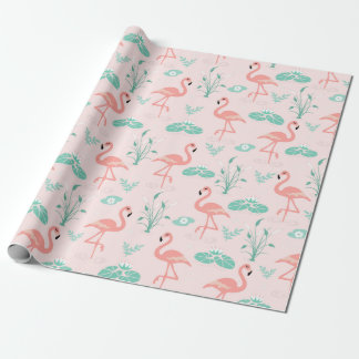 Papel De Presente Vintage Flamingo e Water Lily Pattern