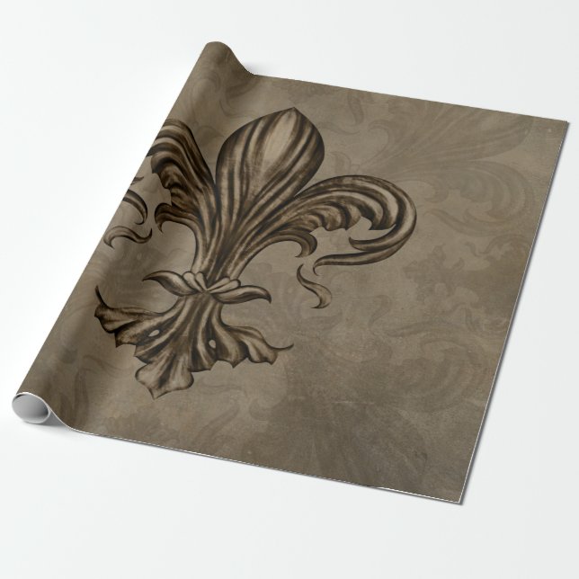 Papel De Presente Vintage Fleur-de-lis Sepia (Desenrolado)