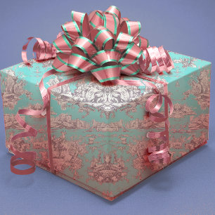 Papel De Presente Vintage floral aqua azul toile de jouy