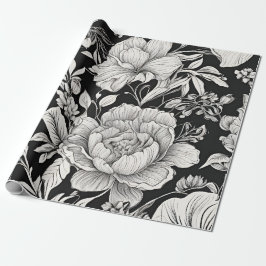 Papel De Presente Vintage Floral Black and White Classic