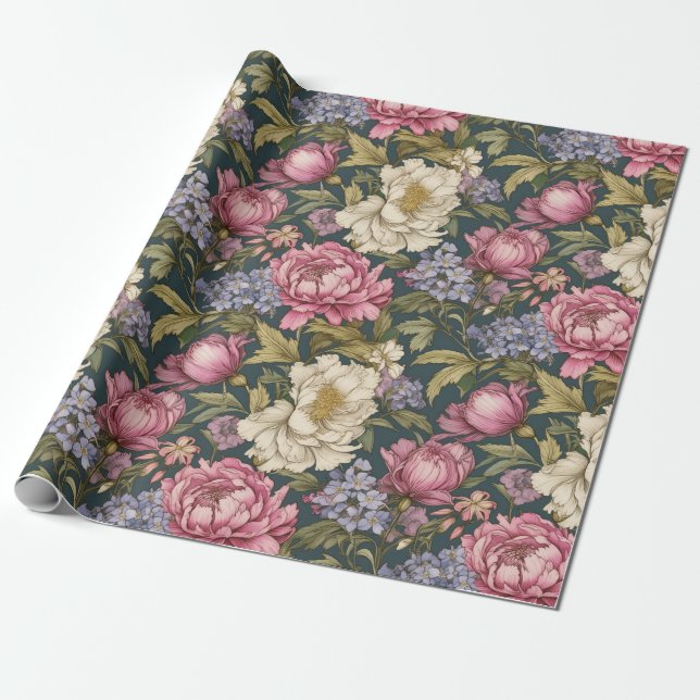 Papel De Presente Vintage Floral Botânico (Desenrolado)