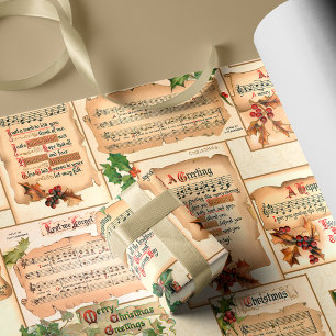 Papel De Presente Vintage Floral Christmas Music on Antique Scrolls