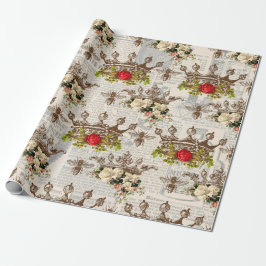 Papel De Presente Vintage Floral Crowns com Abelhas