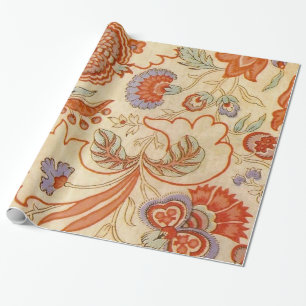 Papel De Presente Vintage Floral Francês Chintz Antiquado Terracota