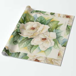 Papel De Presente Vintage Floral White Magnolia Flowers Aquarela