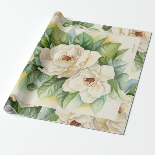 Papel De Presente Vintage Floral White Magnolia Flowers Aquarela