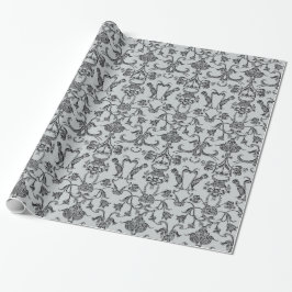 Papel De Presente Vintage Florentine Damask (Preto)