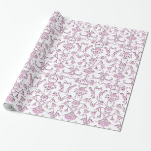 Papel De Presente Vintage Florentine Damask (Rosa)