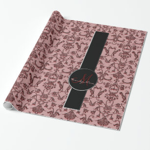 Papel De Presente Vintage Florentine Damask (Vermelho) (Monograma)