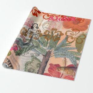 Papel De Presente Vintage Flowers Hula Colorful Hawaiian Tropical