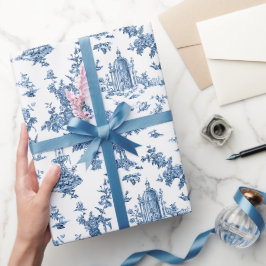 Papel De Presente Vintage - Fontes Fantásticas e Árvores Toile-Blue