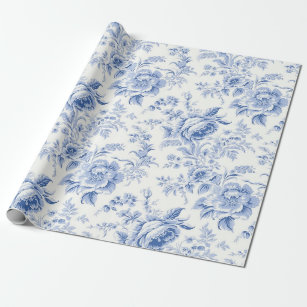 Papel De Presente Vintage French Floral Toile Blue Wrappaper