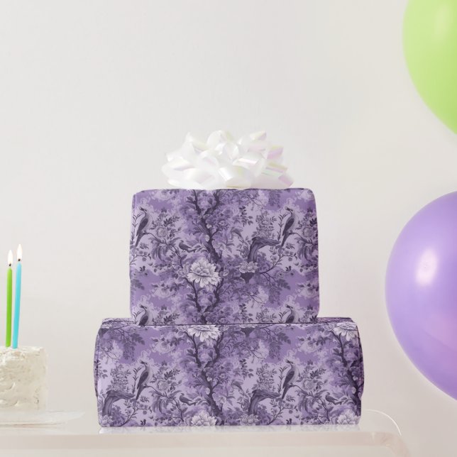 Papel De Presente Vintage French Purple Toile Fleurie (Presentes para festas)