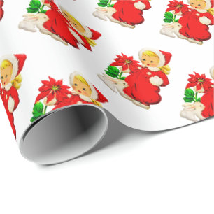 Papel De Presente Vintage Girl with Bunny Christmas Gift Wrap