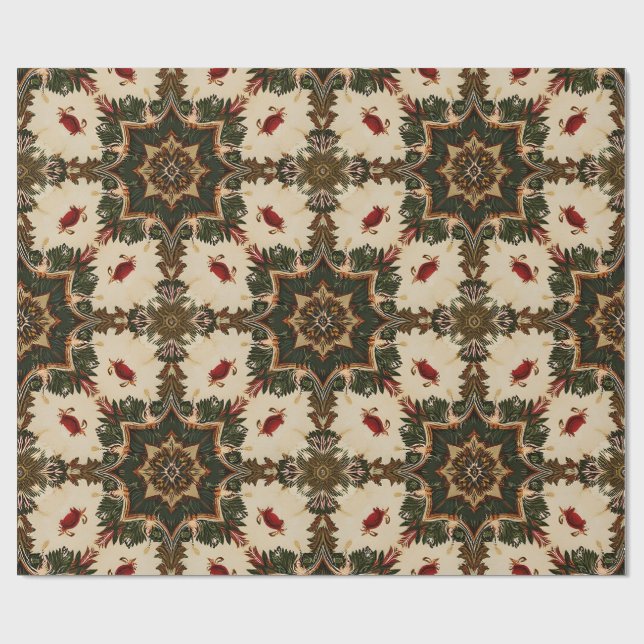 Papel De Presente Vintage Gothic Christmas Kaleidoscope Pattern (Aberto)