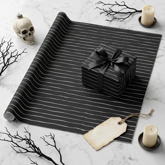 Papel De Presente Vintage Gótico Faixa Preta Halloween (Vintage Gothic Black Stripe Halloween Wrapping Paper)