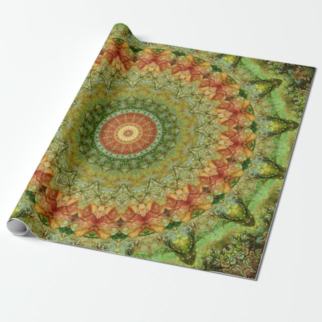 Papel De Presente Vintage Green Bohemian Pattern (Desenrolado)