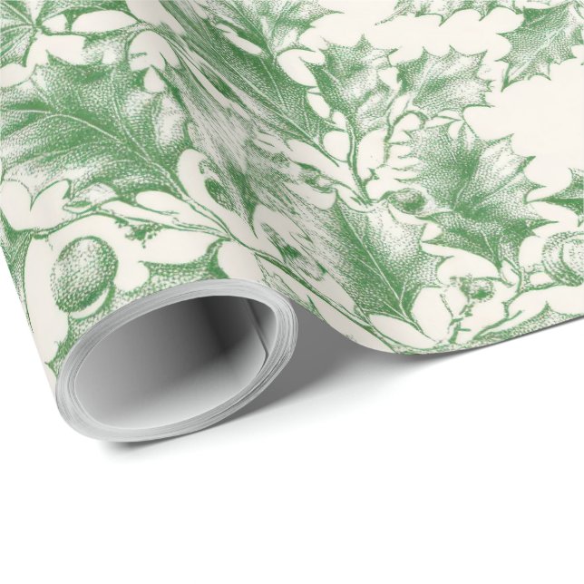 Papel De Presente Vintage Green Holly Decoupage (Ponta do rolo)