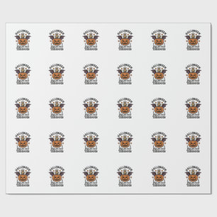 Papel De Presente Vintage Halloween Abóbora Coruja Camisa Illinois D