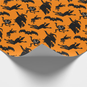 Papel De Presente Vintage Halloween Bruxa Negra Jack O'Lantern