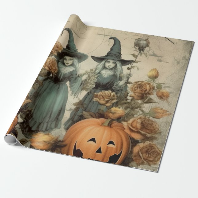 Papel De Presente Vintage Halloween Witchcraft (6) (Desenrolado)