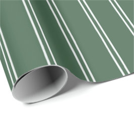 Papel De Presente Vintage Hand Drawn Stripes | Rustic Forest Green