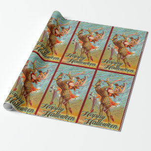 Papel De Presente Vintage Happy Halloween Dancing in Jester Costume