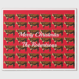Papel De Presente Vintage Hereford Bulls em Vermelho